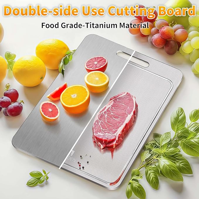 100% Pure Titanium Cutting Board with Groove, Scratch Resistant Chopping Board with Non-slip Pad for Kitchen, Titanium Cutting Boards for Vegetables and Meat, Dishwasher safe 11 * 15 IN