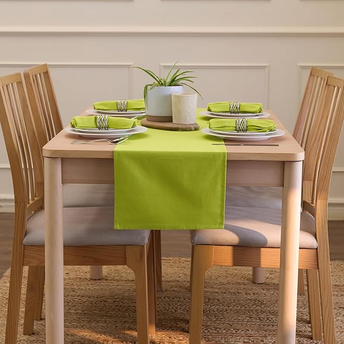 Encasa XO Table Runner 13"x104" Long | Cotton Canvas Fabric | Lime Green Solid Color | Machine Washable & Durable