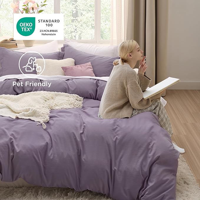 Bedsure Grayish Purple Duvet Cover Twin/Twin XL Size - 2 Pieces Prewashed Cotton-Like Extra Soft Bedding Set, Includes 1 Twin Duvet Cover 68x90 Inches with Zipper Closure & 1 Pillow Sham, No Comforter