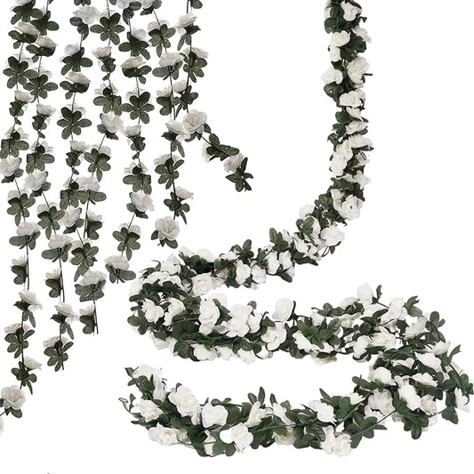 10 Pcs 82FT Flower Garland, Artificial Rose Garland Flowers Plants Fake Flower Hanging Rose Ivy, Birthday Party Valentine's Day Wedding Wall Arch Decor（White）