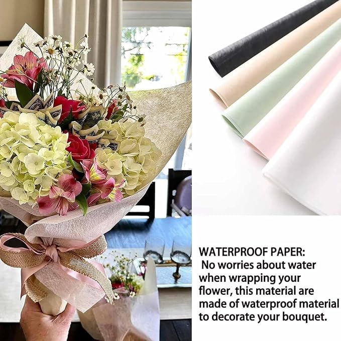 FAYADA Korean Cotton Flower Wrapping Paper Non-Woven Floral Bouquet Wraps Gift Packaging Florist Supplies 20 Sheets Florist Waterproof Flower Wrapping Paper for Fresh Flowers-22.8x22.8 Inch (white)