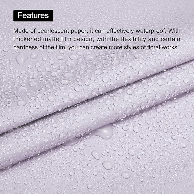 MECCANIXITY Pearlescent Film Flower Wrapping Paper 22.8x22.8 Inch Waterproof for DIY Crafts, Gift/Gift Box Packaging Smoky Purple 20 Pcs