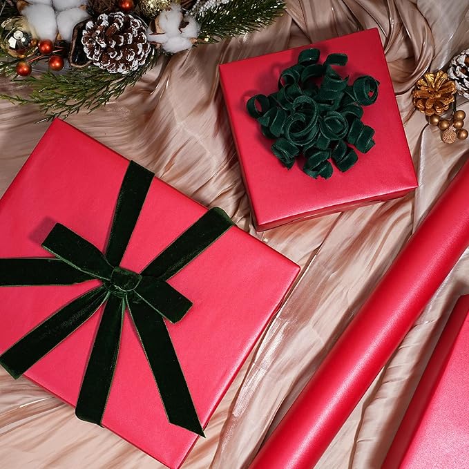 LaRibbons Red Wrapping Paper, Mini Roll-17 Inch x 33 Feet, Christmas Gift Wrap Paper Rolls, Perfect for Holiday, Wedding, Valentine's Day, Birthday, Baby Shower Presents