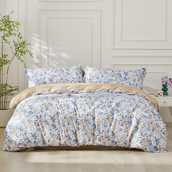 SAPHREAS Queen Size Boho Duvet Cover Green Paisley Bedding Set with 8 Corner Ties and 2 Pillow Shams 100% Cotton Reversible Duvet Cover Set with Zipper Closure