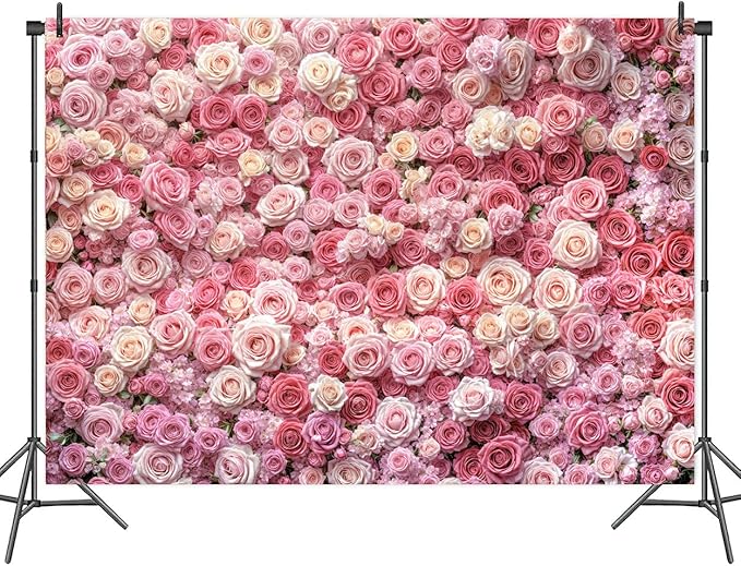 15x10ft Pink Flower Wall Backdrop Floral Rose Floral Photography Backdrops Girls Princess Birthday Baby Shower Wedding Bridal Shower Photo Background Mothers Day Picture Cake Table Decoration Banner