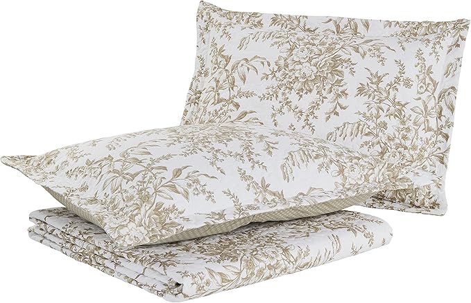 Laura Ashley - Queen Quilt Set, Reversible Cotton Bedding with Matching Shams, Home Decor for All Seasons (Bedford Mocha, Queen)