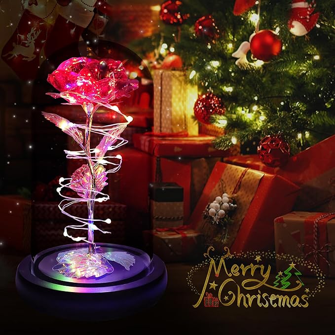 Childom Christmas Rose Gifts for Women,Birthday Gifts for Women Mom Christmas,Flowers for Delivery Prime,Red Light Up Rose in A Glass Dome,Anniversary Flowers Gift for Her Grandma Valentines Day