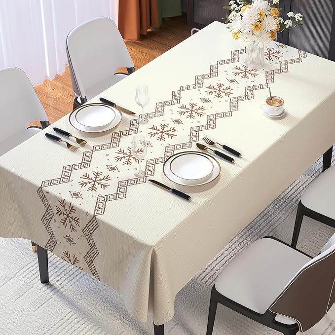 Rectangle Table Cloth,100% Waterproof Tablecloth Oil Proof Spill Proof Vinyl Table Cloth, Wipe Clean Plastic Table Cover for Dining, Camping, Indoor and Outdoor 54" x 120",Snowflake