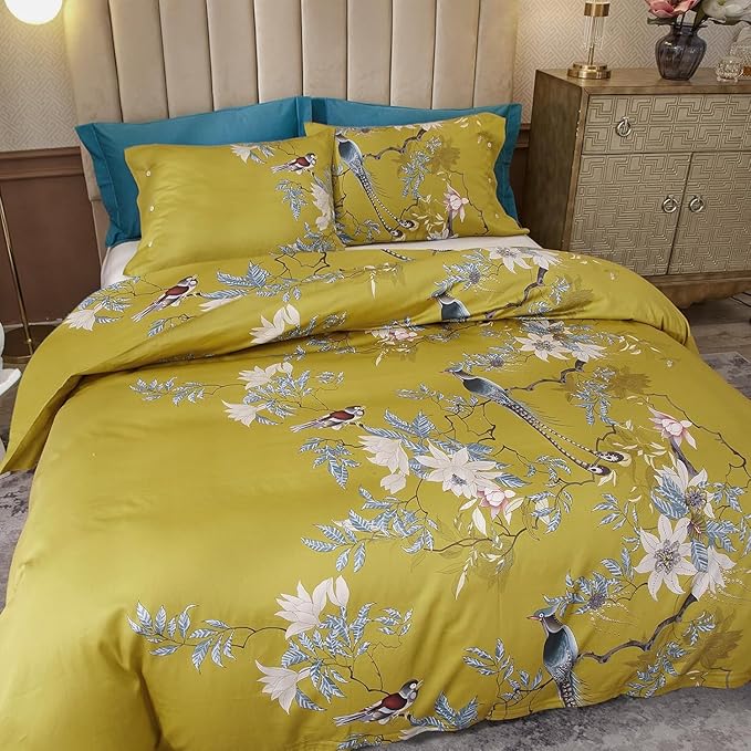 King Size Comforter Set Vintage Garden Floral Comforter Set Fluffy Soft Microfiber Boho Floral Bedding Comforter 3 Pieces Flower Birds Comforter Vintage Botanical Comforter King with 2 Pillowcases