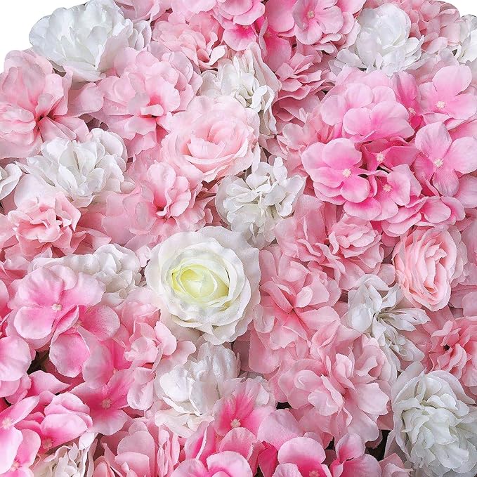 16"x 24" Artificial Flower Wall Panels,Flower Wall Mat Silk Flower Panels for Outdoor Garden Backyard Fence Fence Privacy Screen and Indoor Wall Decor (6Pcs Pink+White,Style 2)