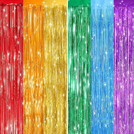 Keyali 2 Pack 3.3 * 8.3 ft Foil Curtain Metallic Tinsel Fringe Curtains Photo Booth Props Backdrop for Birthday Wedding Engagement Baby Shower Christmas Holiday Celebration Party，Rainbow