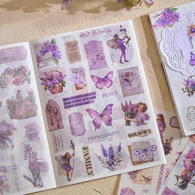 Snycler Sticker Book - 24 Sheets Vintage PET Stickers for Scrapbooking, Junk Journaling, Ephemera, and Decorative Crafts - Pre-Cut Floral Design Stickers Vintage-1