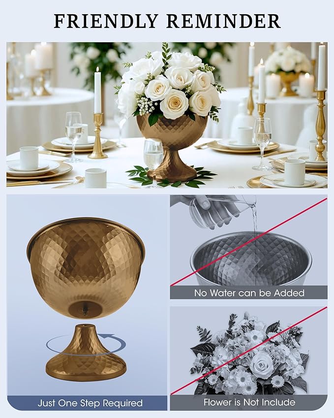 10 Pcs Distressed Gold Metal Compote Bowl Centerpieces for Tables,Urn Vases for Vintage Wedding Centerpieces,Elegant Compote Vases,Pedistal Vase for Christmas Anniversary Party (Wine Copper)
