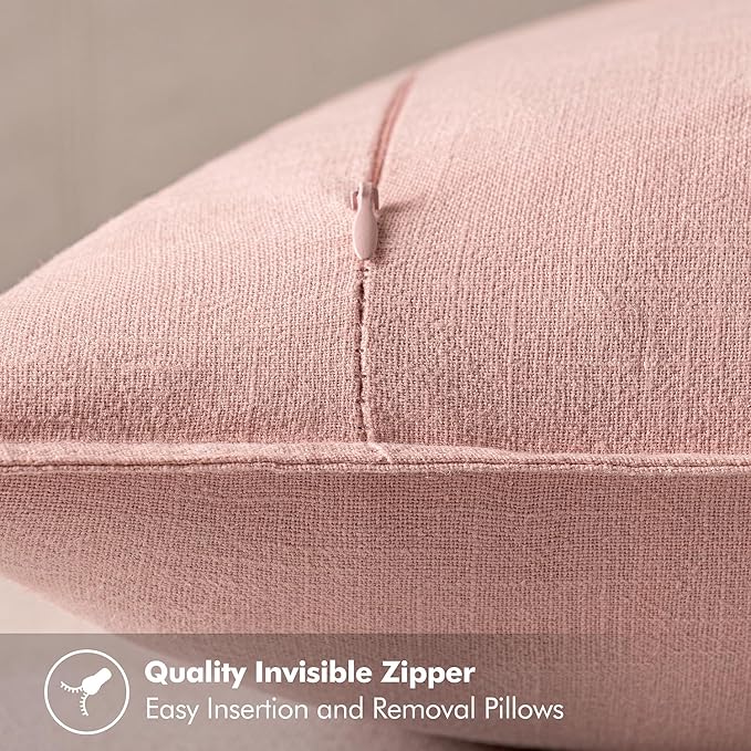 MIULEE Decorative Linen Euro Sham Pillow Covers 24x24 Pink Boho Farmhouse Neutral Couch Throw Pillows for Bed Pack of 2 Accent Modern Pillowcase Sofa Livingroom Home Decor