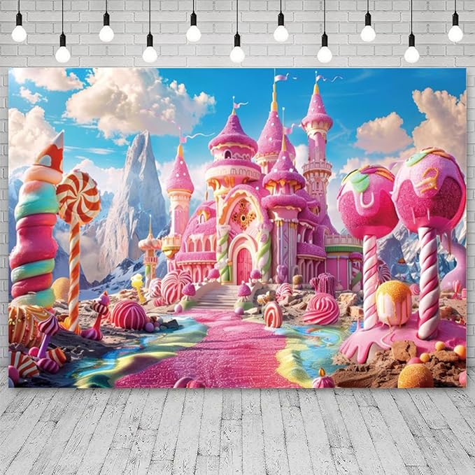 10x5ft Pink Fantasy Castle Backdrop Candy Land Sweet Candy House Photography Background Baby Shower Sweet Girl Princess Birthday Banner Decorations Kids Artistic Portrait Photo Booth Prop