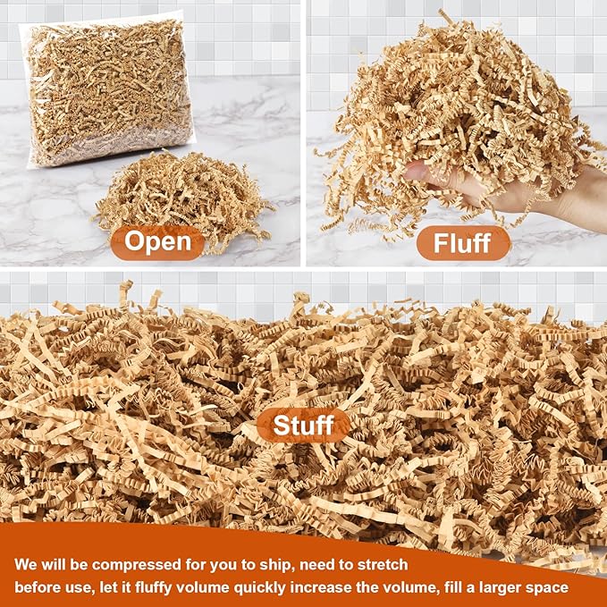 Darfukei Crinkle Paper Filler, 1/2LB(8 oz) Shredded Paper For Gift Baskets, Kraft For Christmas gifts, Crinkle Cut Paper Shred For Birthdays, Weddings,Boxes Bags, Basket Filler, Anniversaries, Gift Wrapping