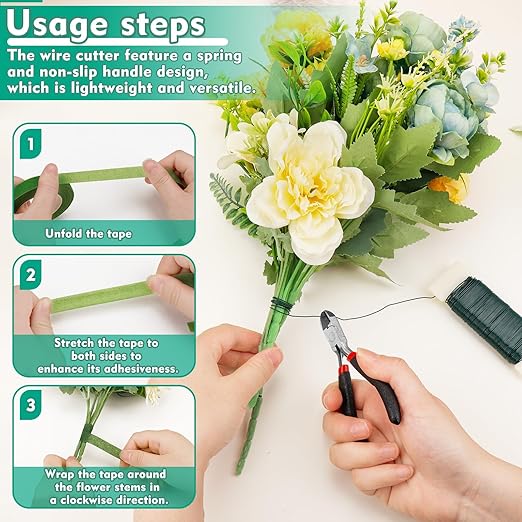 Floral Tape and Wire, Florist Arrangement Tools Kit with Floral Tape Wire Cutter Boutonniere Pin for Bouquets,Wrap Florist,Flower Project