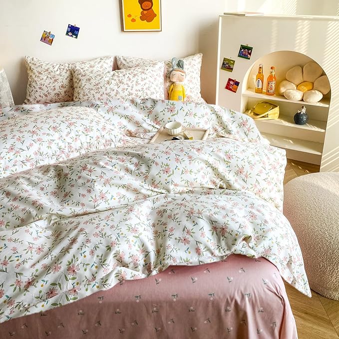 Girl Floral Bedding Comforter Set for King Bed 3 Piece Pink Floral Print Comforter Sets Cozy Soft Girl Botanical Comforter Set King Smooth Luxury Flower Comforter with 2 Pillowcases