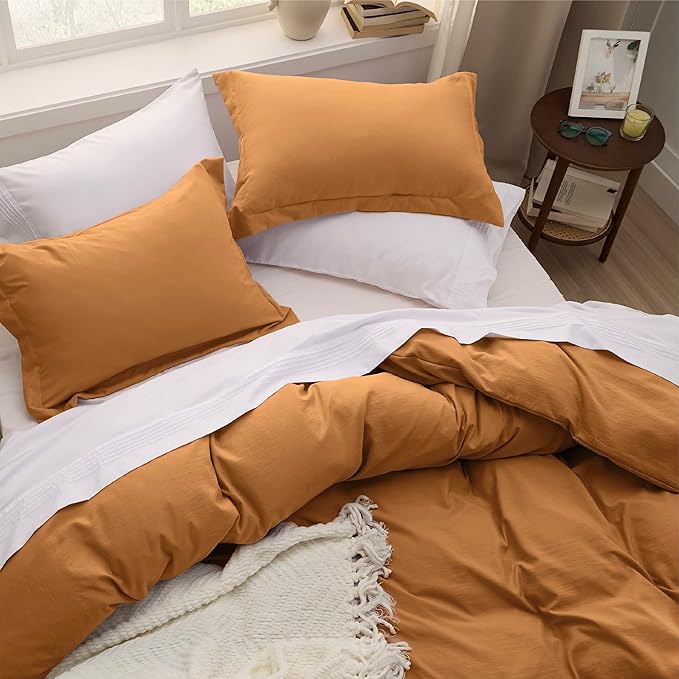 Bedsure Honey Ginger Duvet Cover Twin/Twin XL Size - 2 Pieces Prewashed Cotton-Like Extra Soft Bedding Set, Includes 1 Twin Duvet Cover 68x90 Inches with Zipper Closure & 1 Pillow Sham, No Comforter