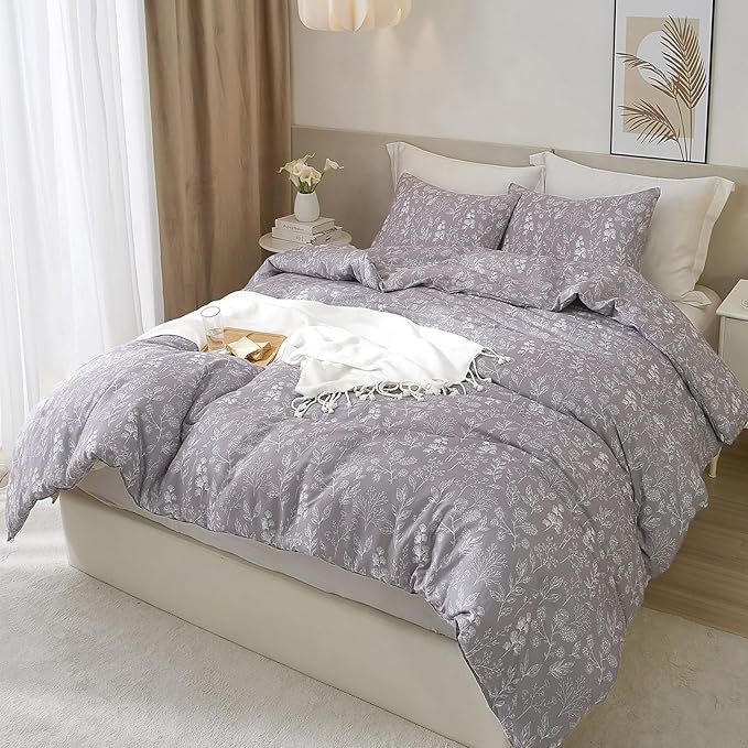 HighBuy Soft Cotton Twin Duvet Cover Garden Flowers Bedding Set Twin Teen Girls Lavender Floral Bedding Comforter Cover Botanical Flowers Boho Duvet Cover Set 3 Piece with Zipper Closure
