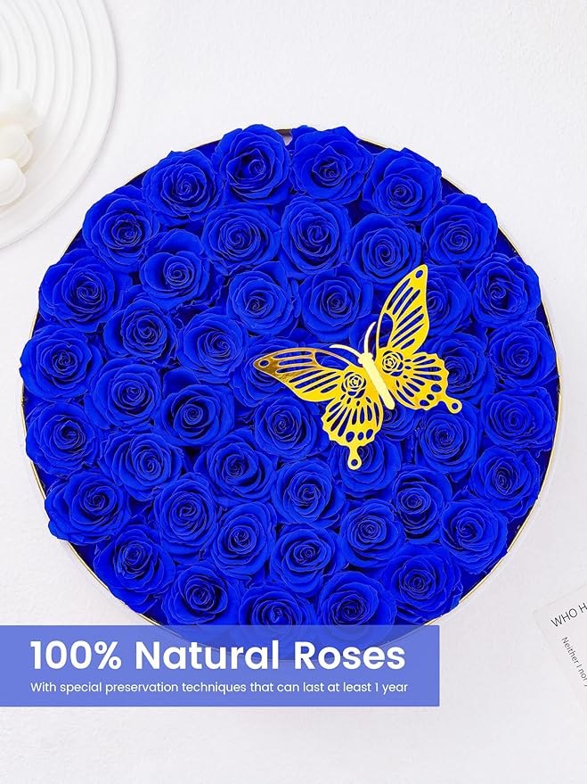 Preserved Roses Forever Flowers Real Roses in a Box Mother's Day Birthday Flowers for Her Mom Women Wife Valentine's Day, 47 Royal Blue Roses