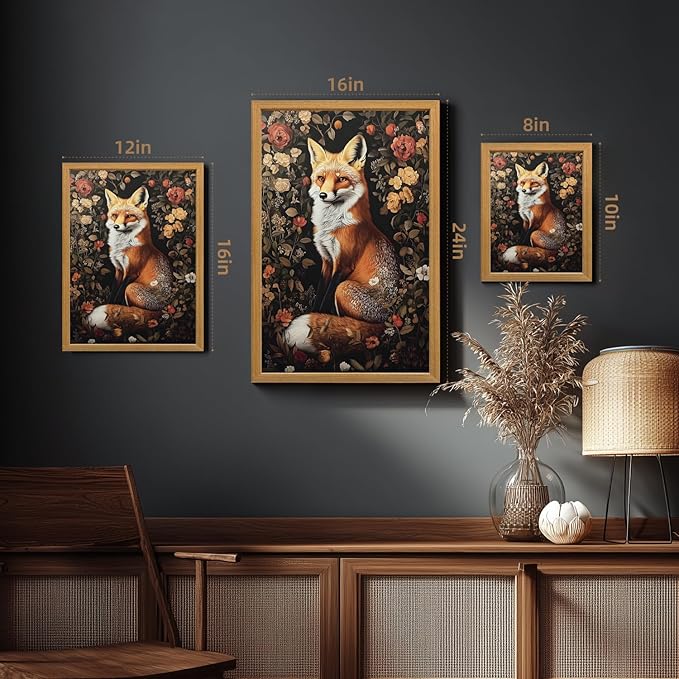 LLEEMPI William Morris Wall Art, Vintage Botanical Floral Wall Decor, Fox Flower Canvas Painting, Abstract Nature Botanical Aesthetic Picture for Living Room Bedroom Hallway Wood Framed 12x16 inch