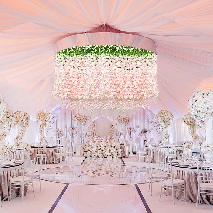 12 Pack Light Pink Wisteria Hanging Flowers, 3.44 Ft Fake Hanging Flowers, Artificial Wisteria Garland Vines for Wedding Room Backdrop Outdoor Patio Garden Decoration
