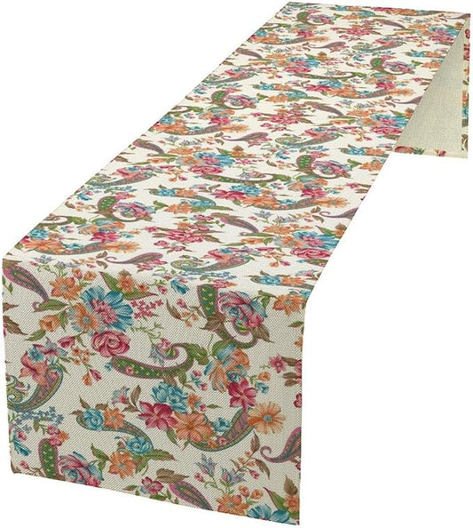 Boho Floral Table Runner, Colorful Bohemian Paisley Flower Design Table Runner for Kitchen Dining Home Party Decor, 13x70 Inch