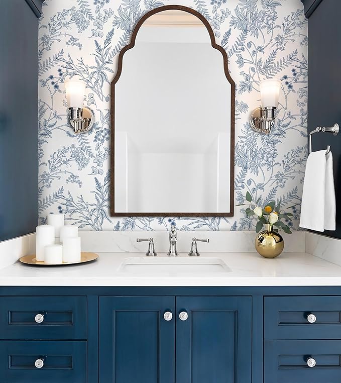 394"x17.3" Peel and Stick Wallpaper Blue and White Floral Wall Paper for Bedroom Blue Contact Paper for Cabinets Self-Adhesive Removable Wallpaper for Bathroom Kitchen Wall Decor