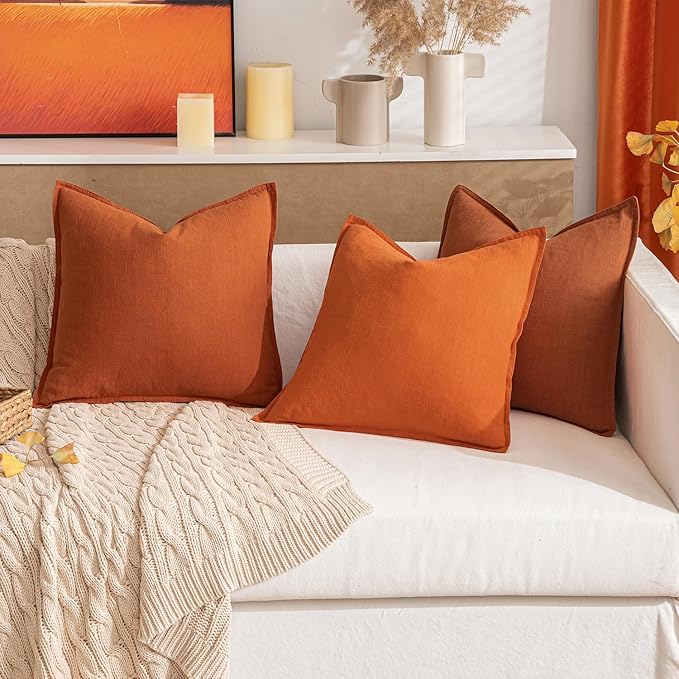 MIULEE Decorative Linen Euro Sham Pillow Covers 24x24 Burnt Orange Boho Farmhouse Neutral Couch Throw Pillows for Bed Pack of 2 Accent Modern Pillowcase Summer Sofa Livingroom Home Decor