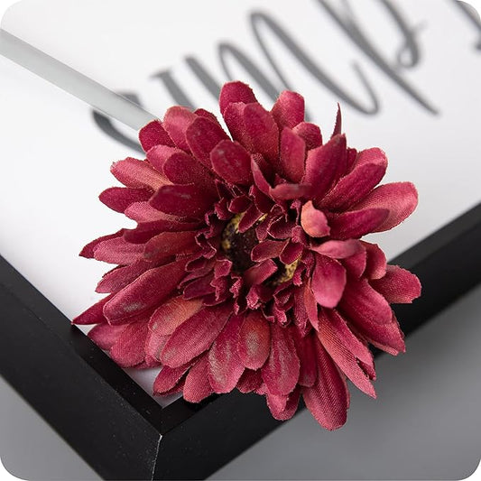 12pcs Artificial Gerbera Daisies,22 Inch Long Stem Silk Daisy Flowers,Realistic Artificial Flower Mums for Home Décor Centerpiece Wreath Supplies Wedding Bouquet,Wine