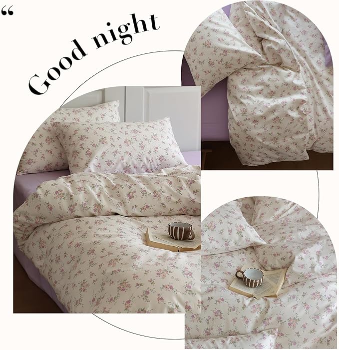 HighBuy Garden Style Floral Queen Comforter Set Lilac Floral Fluffy Soft Cute Flower Bedding Set for Girls Women Vintage Style Botanical Comforter Set,1 Queen Comforter with 2 Pillowcases