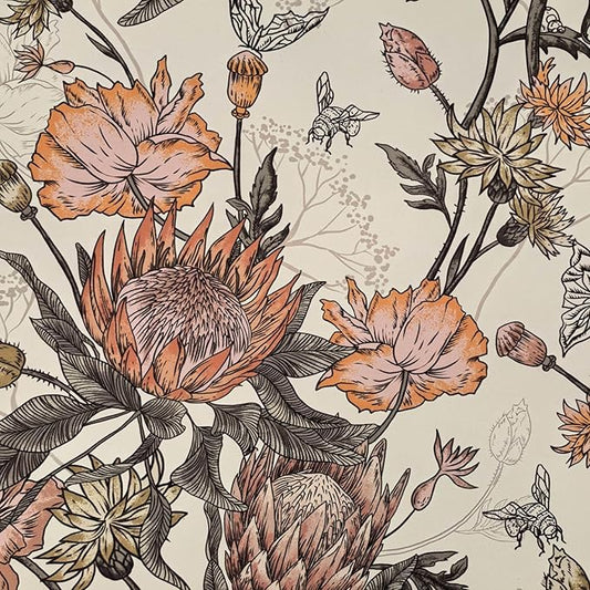 Floral Wallpaper Peel and Stick Floral Contact Paper Yellow and Pink Vintage Wall Paper Removable Self Adhesive Vinyl Stick on Wallpaper for Bathroom Bedroom Decor 17.3in x 400in