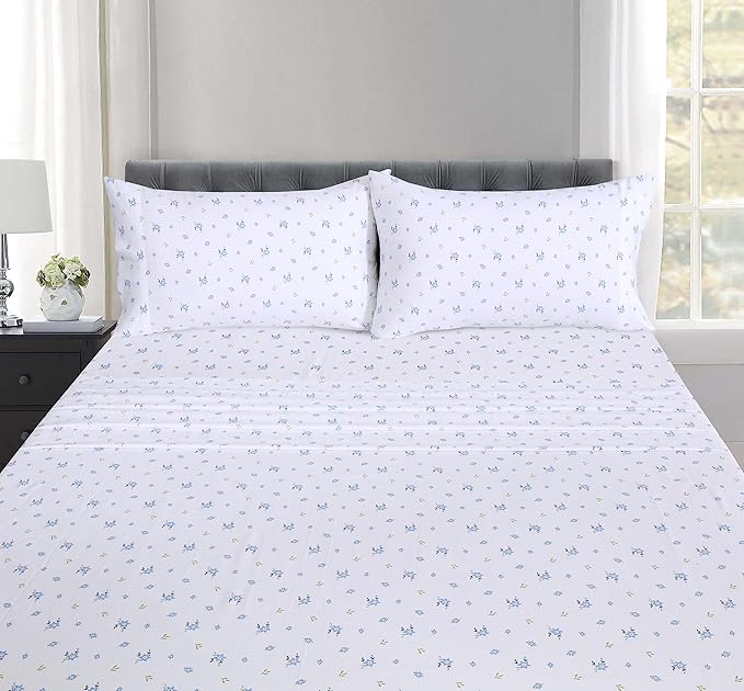 RUVANTI 100% Cotton Split King Sheets Sets for Adjustable Bed, 5 PCs, Soft & Breathable Percale Weave Bedding, Deep Pocket 16", Hotel Standard, Crisp Cool Feel & Durable, Floral Sheet, Phulkari