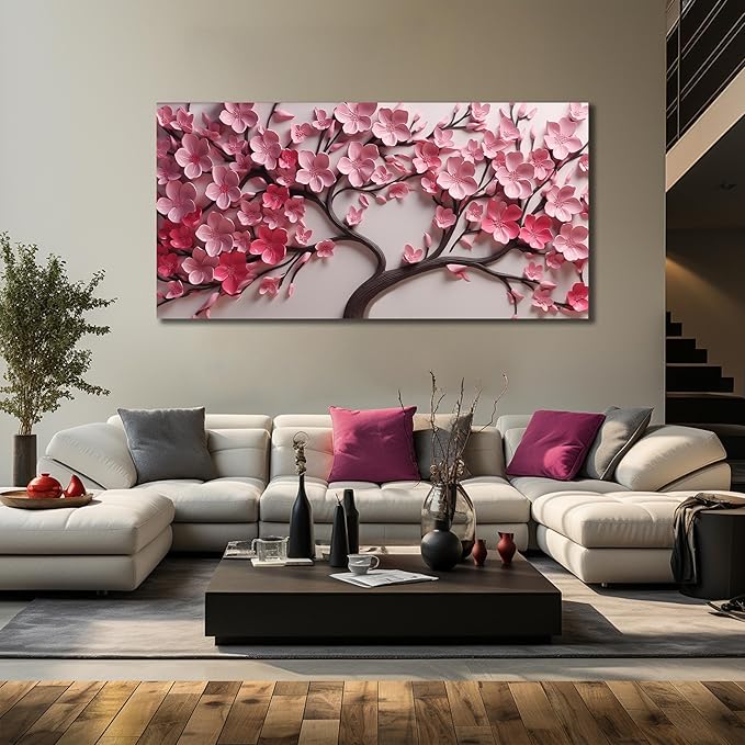 Pink Flower Wall Art for Bedroom Women Tree Prints Wall Art for Living Room Large Artwork for Wall Office Size 29 x 58 Inch