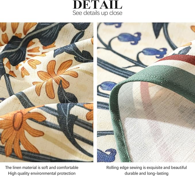 French Vintage Small Round Tablecloth,Linen Tablecloth with Gold and Red Floral Pattern,Decorative Table Cover for Kitchen,Dining,Thanksgiving,Party,Living Room,Diameter 55"-Tijuana
