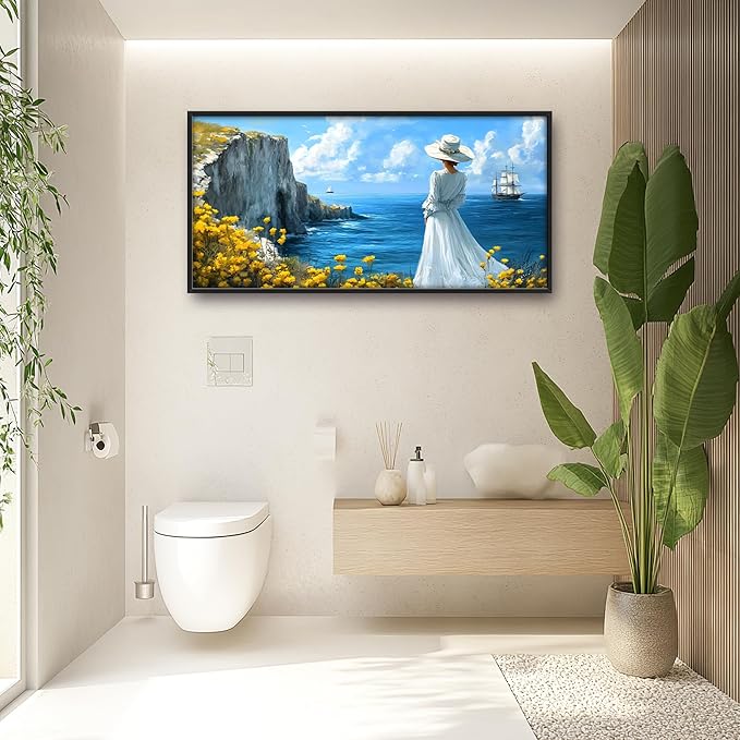 Coastal Boat Large Wall Art Framed Wall Decor for Living Room Ocean Coast Pictures Oversized Canvas Print Painting Modern Extra Large Framed Artwork for Bedroom Office Home Decor 60"x30"