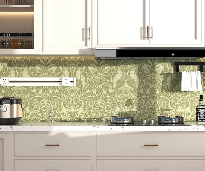 Vintage Peel and Stick Wallpaper Boho Bird Wall Paper Floral Contact Paper for Bedroom 17.3" X 78.8" Removable Wallpaper Self Adhesive Olive Green Botanical Decorative Wallpapers Bathroom Vinyl