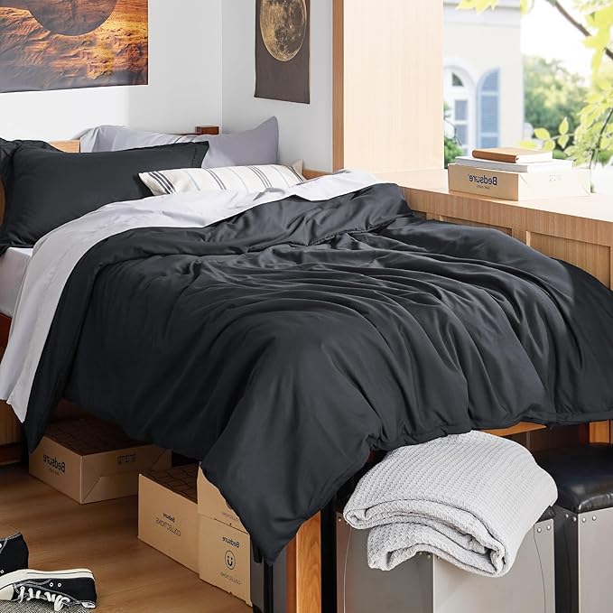 Bedsure Duvet Cover Twin/Twin XL Size - Soft Double Brushed Bedding Set for Kids & Adults, Zipper Closure, 2 Pieces, Includes 1 Duvet Cover (68"x90") & 1 Pillow Sham, NO Comforter, Black