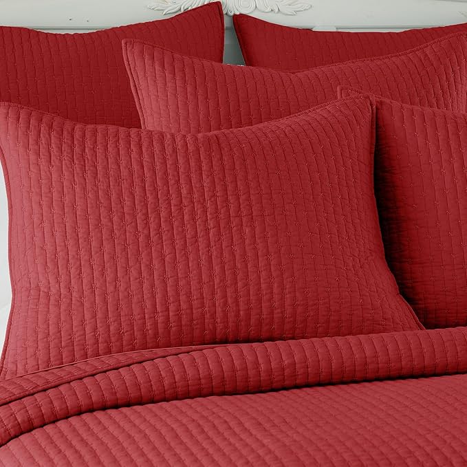 Levtex Home Cross Stitch Reversible Twin Bedspread Set (84x104in) with 1 Pillow Sham (26x20in) - Stitch Texture - Chile Red - Cotton Twin Size Bedspread Set - Lightweight, Soft, Pre-Washed