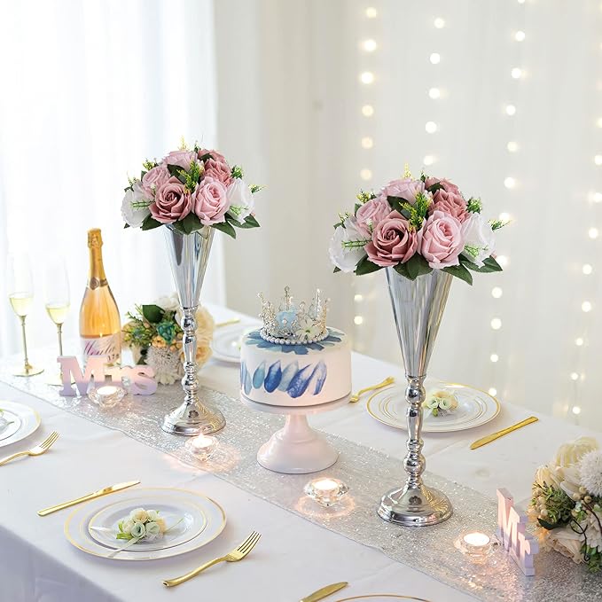 Sziqiqi Pink Flores Artificiales para Decoracion Silk Flower Ball for Wedding Centerpiece Fake Dusty Rose Flowers Artificial Floral Arrangement Center Piece Kissing Bouquet for Party
