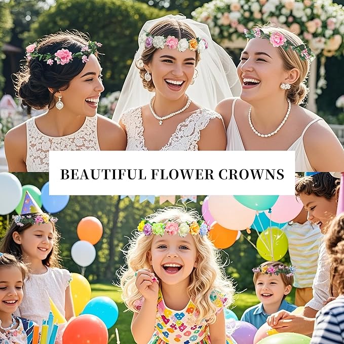 Flower Crowns Making Kit,20 Sets Make Your Own Flower Crown Crafting Kit Blooming Rose Wreath Headband and Bracelet Making Kit DIY Floral Crown Wedding Party Fairy Hair Accessories Gift for Girls
