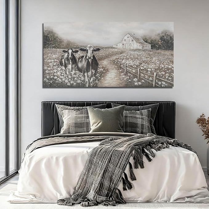 LEVERUP Canvas Wall Art Landscape Animal Pictures Artwork Black and White Modern Home Decor for Dining Room Bedroom Hotel 24×48 Inch Hallway Decorations