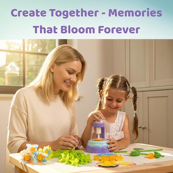 TOMLEON Fabric Flower Bouquet Craft Kit for Girls Ages 3+ – Create Reusable Fabric Flowers with Press Tool & Stems – Endless DIY Bouquets – No Glue, No Sewing – Perfect Creative Gift for Kids