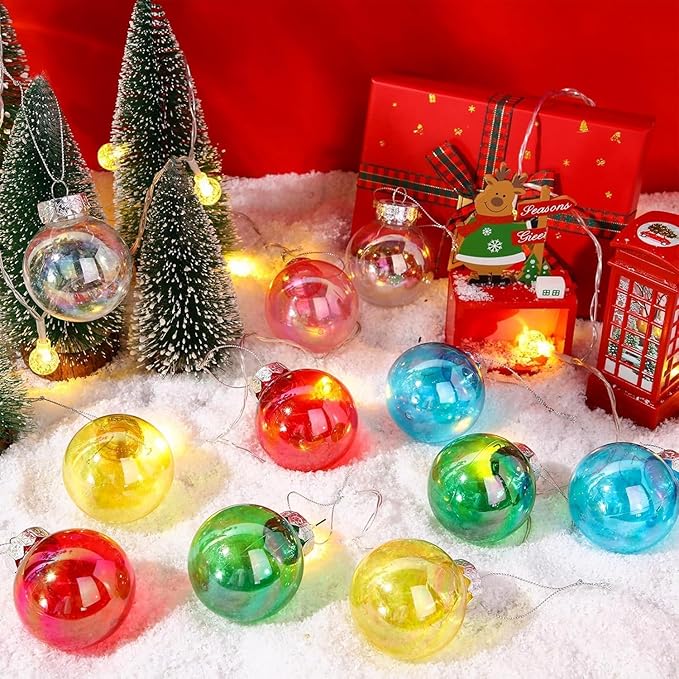 60MM Iridescent Plastic Ball - 6PCS Xmas Ornament Balls Set, Plastic Iridescent Decorative Hanging Ornaments for Xmas Tree Wedding Valentine's Day Party Decorations(White)
