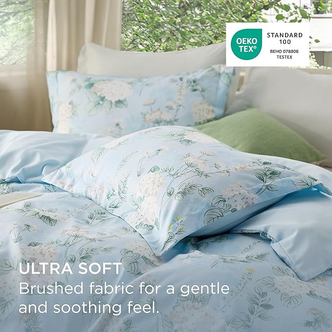 Bedsure Duvet Cover Queen Size - Reversible Cute Floral Duvet Cover Set with Zipper Closure, 3 Pieces Aqua Blue Bedding Set with 8 Corner Ties and 2 Pillow Shams 20"x26"