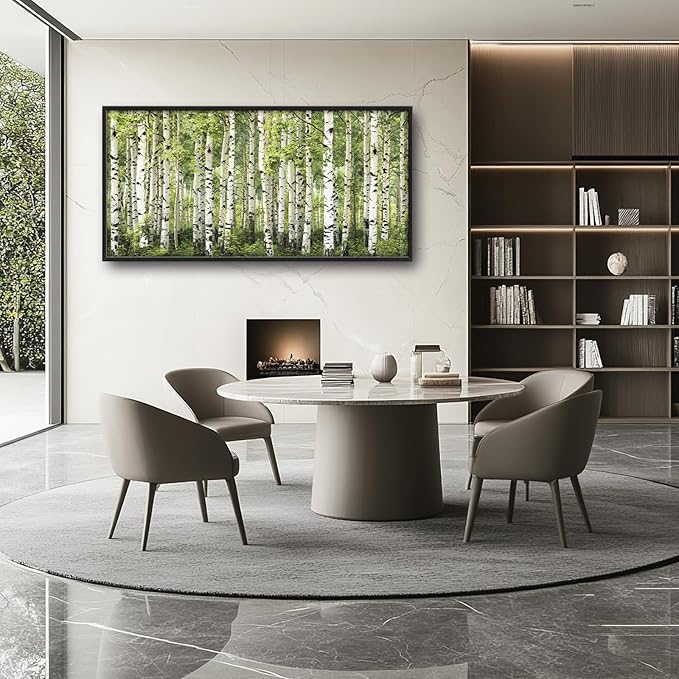 Extra Large Birch Tree Framed Wall Art for Living Room,Oversized Green Aspen Trees Forest Pictures Wall Decor,Canvas Print Painting Modern Artwork Bedroom Office Bathroom 60L x 30W