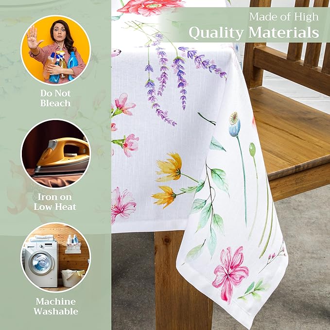 Maison d' Hermine Table Cloth Rectangle Table 100% Cotton 70 x 90 Inches Tablecloth Reusable Decorative for Dining Room, Farmhouse, Home, Party, Festive & Wedding Spring Summer - Just Floral