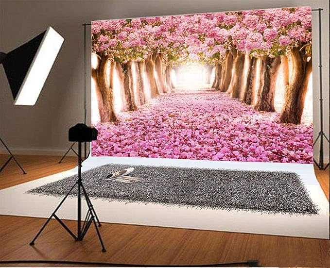AOFOTO 9x7ft Spring Cherry Blossom Backdrop Sweet Pink Flowers Tree Floral Petal Boulevard Photography Background Wedding Photo Studio Props Girl Bride Woman Lady Mother Artistic Portrait Wallpaper