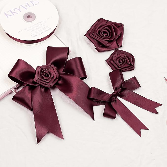 Burgundy Satin Ribbon, Double Faced 7/8 Inch X 50 Yards Burgundy Ribbon, Premium Satin Ribbon for Gift Wrapping, Crafts, Hair Bow Making, Sewing, Flower Bouquet, Wedding Party Decor
